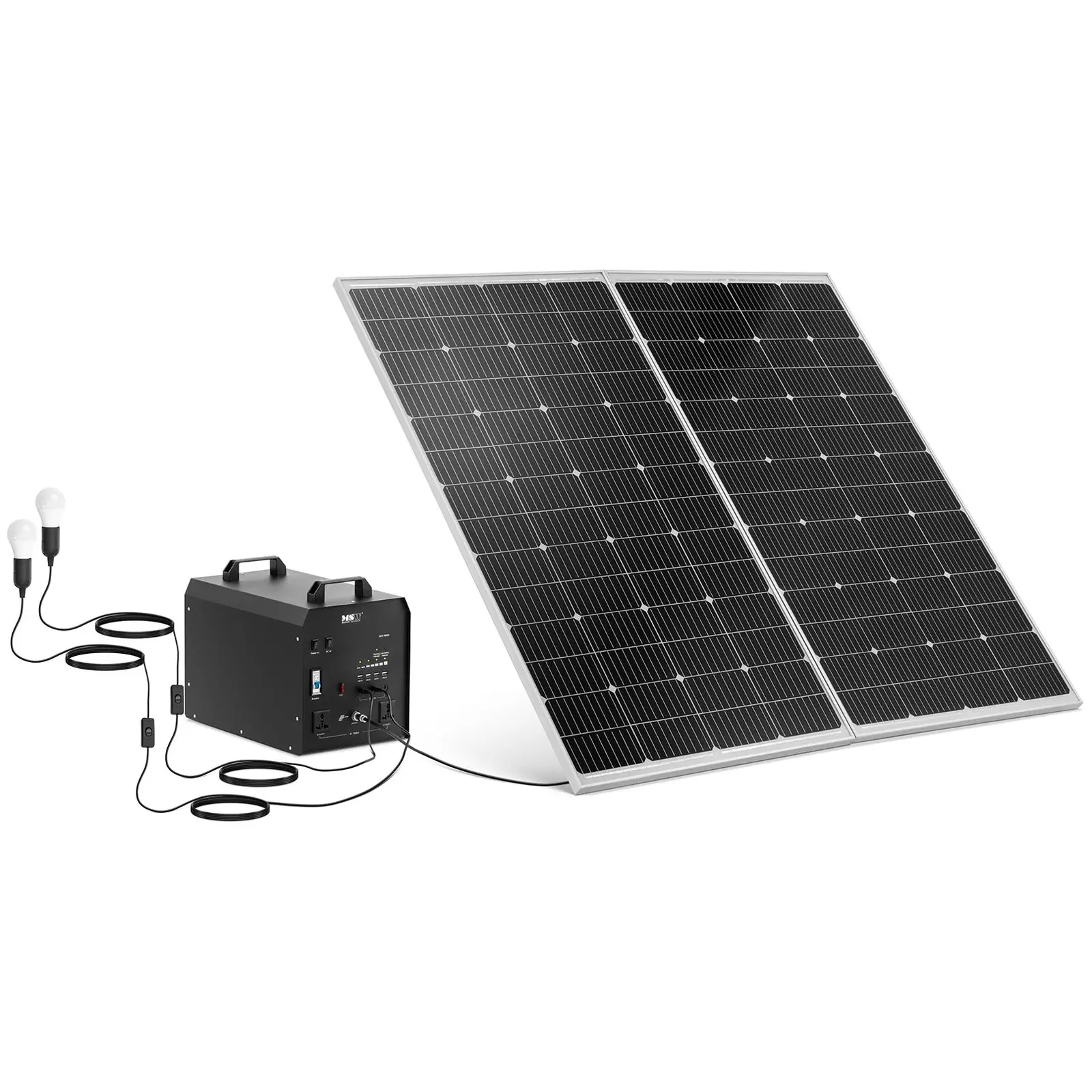 Kit panou solar cu panou solar și invertor - 1800 W - 5 / 12 /230 V - 2 lumini LED