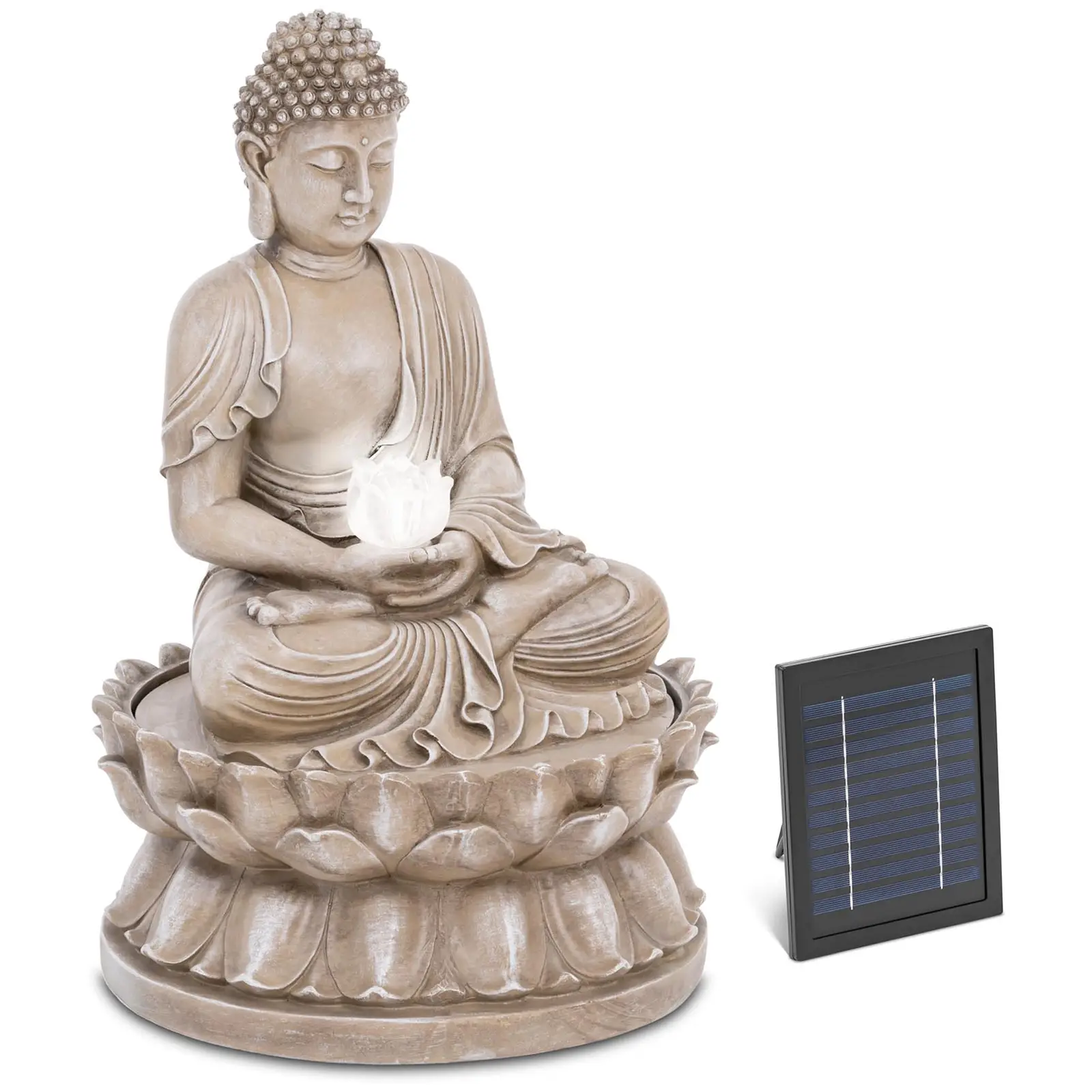Fântână solară de grădină - Figura de Buddha așezat - Iluminare cu LED-uri